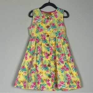 Penelope Mack Girls Sleeveless Lined Dress Yellow Tropical Pink Floral Size 5